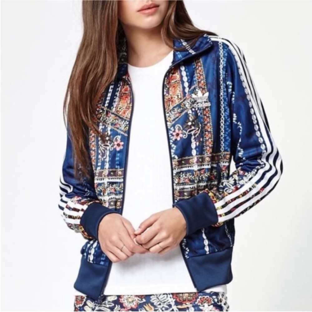 Farm Rio + adidas Cirandiera Blue Floral Zipper Front Jacket Size M - Picture 14 of 14